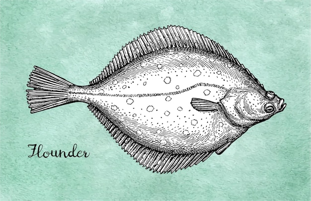 Vector flatfish ink sketch of flounder