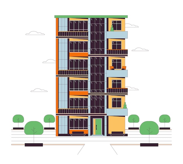 Vettore appartamenti appartamenti a più piani linea cartone animato illustrazione piana