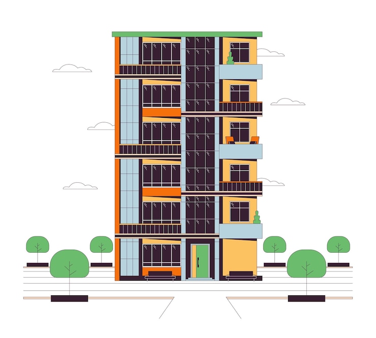 वेक्टर flats apartment multistory line cartoon flat illustration