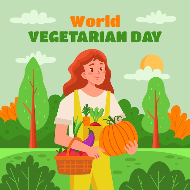 Flatte wereld vegetarische dag illustratie