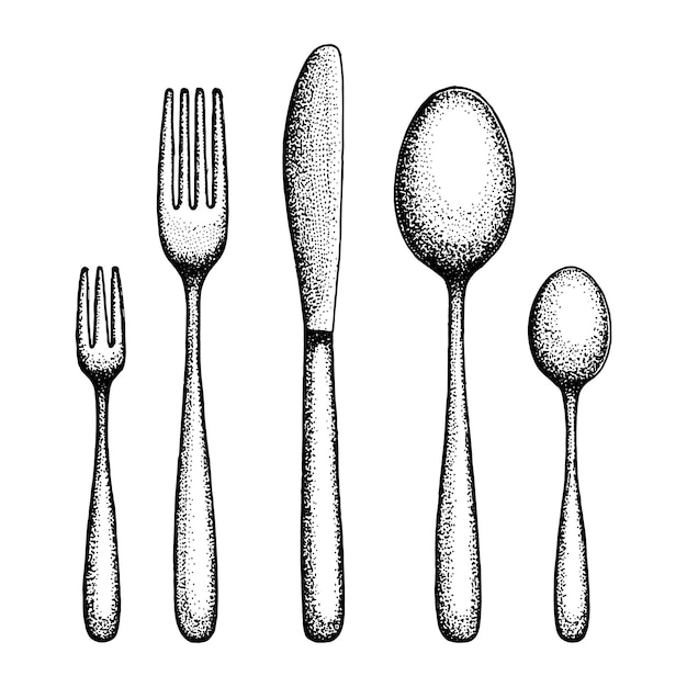 Vector flatware hand drawing cutlery vector