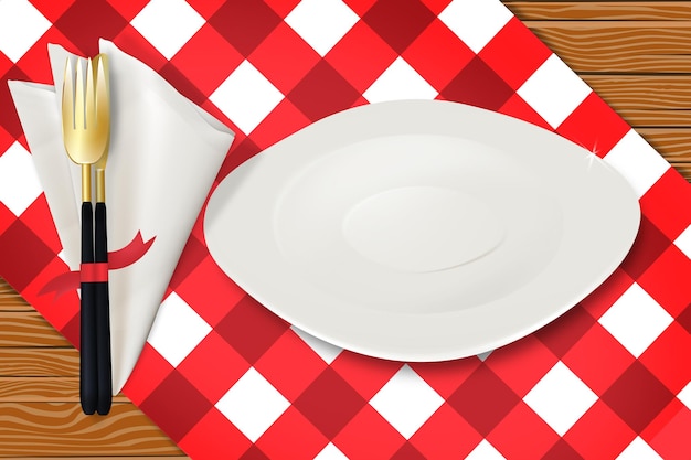 Flatware with napkin on checkered tablecloth eps10