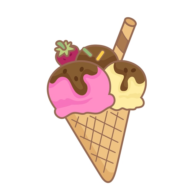 Аромат мороженое конус десерт еда мультфильм иллюстрация вектор клипарт наклейка