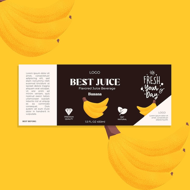 Flavored juice beverage label banana illustration