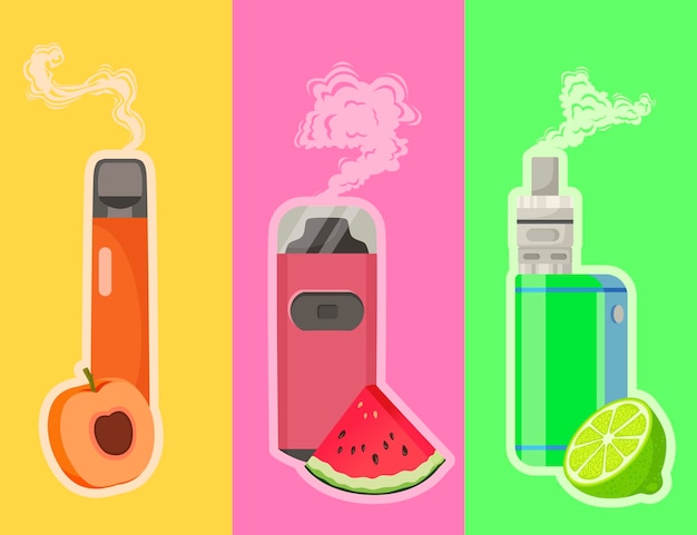 Flavors of electronic cigarettes vector illustrations set