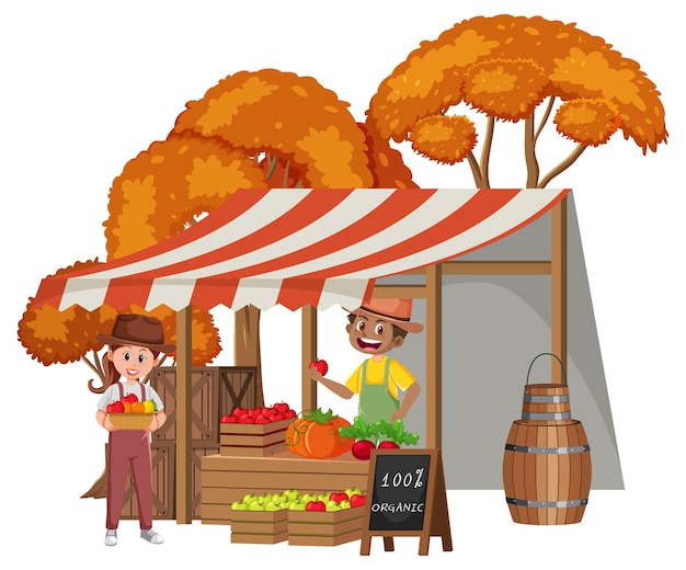 Vector flea market concept with fruit store