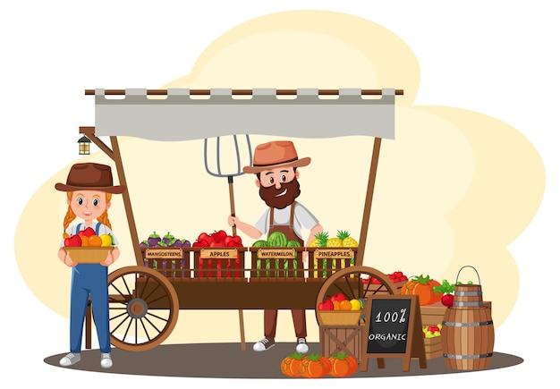 Vector flea market concept with fruit store