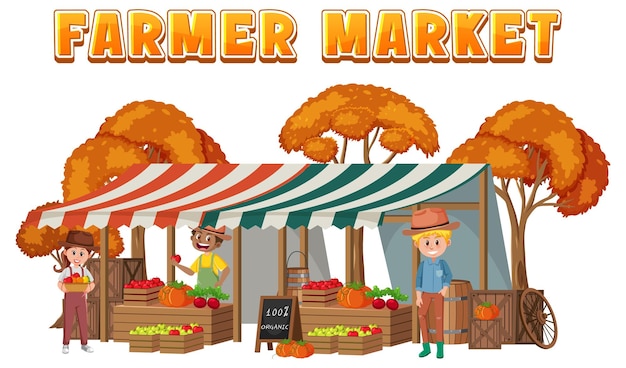 Vector flea market concept with fruit store