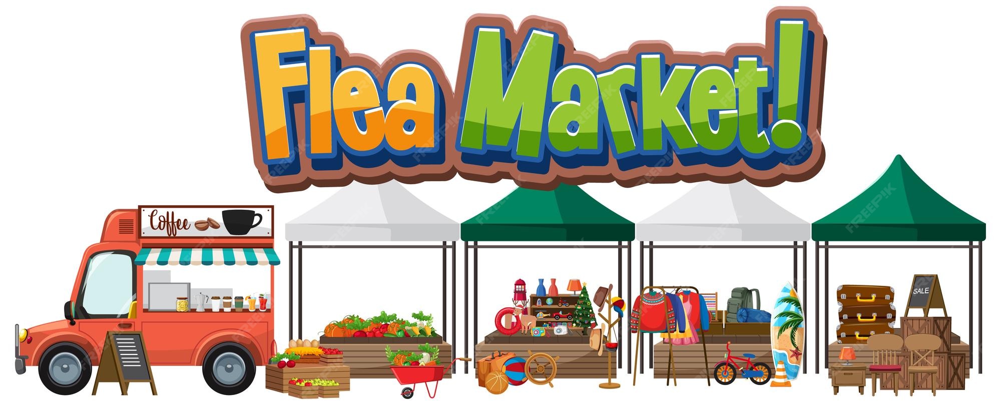 Premium Vector | Flea market concept with many tent shops
