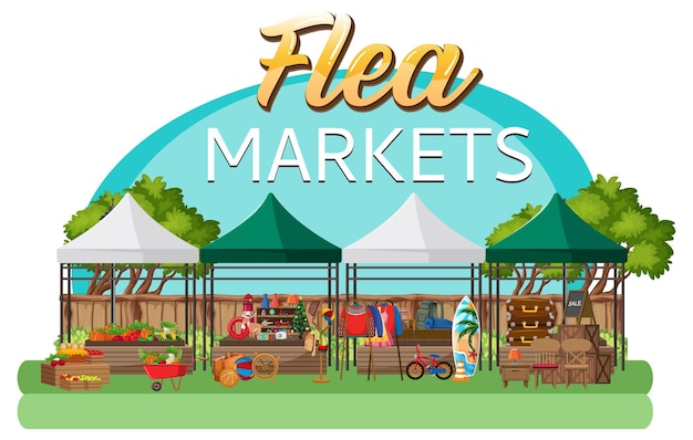 Vector flea market concept with street shops