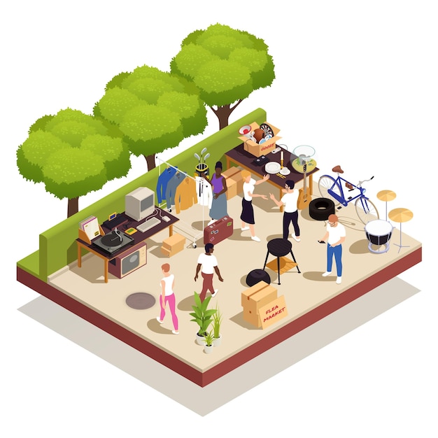 Vector flea market isometric composition