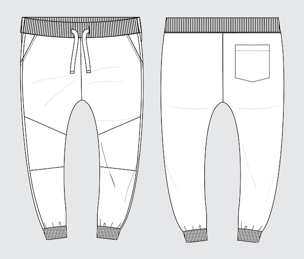 フリース生地ジョガー スウェット パンツ全体的なテクニカル ファッション フラット スケッチ ベクトル イラスト テンプレート f