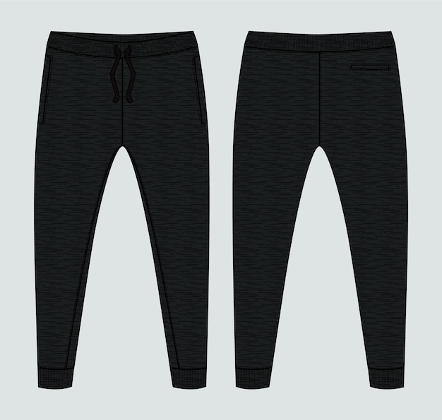 벡터 fleece fabric jogger sweatpants 기술 패션 플랫 스케치 벡터 블랙 컬러 템플릿