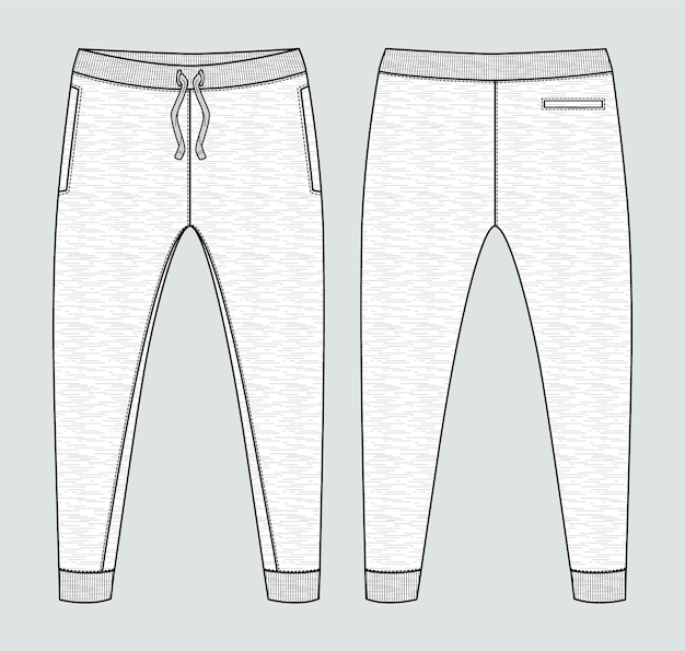 Vector fleece stof jogger joggingbroek algemene technische mode platte schets vector illustratie sjabloon