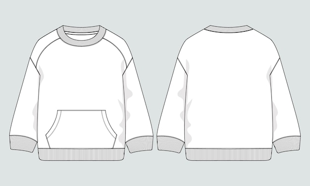 Fleece Sweatshirt technical fashion flat sketch vector illustration template