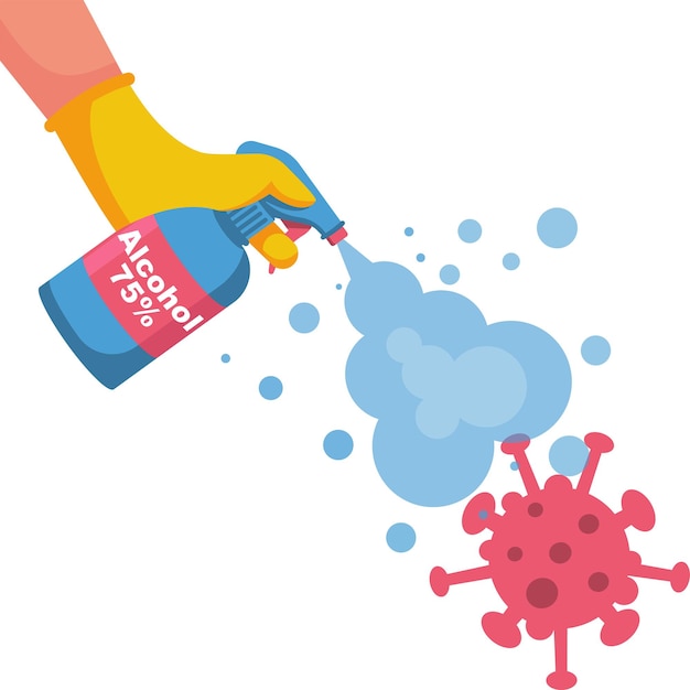 Fles antibacteriële alcohol 75 in de hand houden. vernietiging van bacteriën. sanitair product voor persoonlijke hygiëne. preventie coronavirus covid-19. alcoholische vloeistof. vectorillustratie, plat ontwerp.