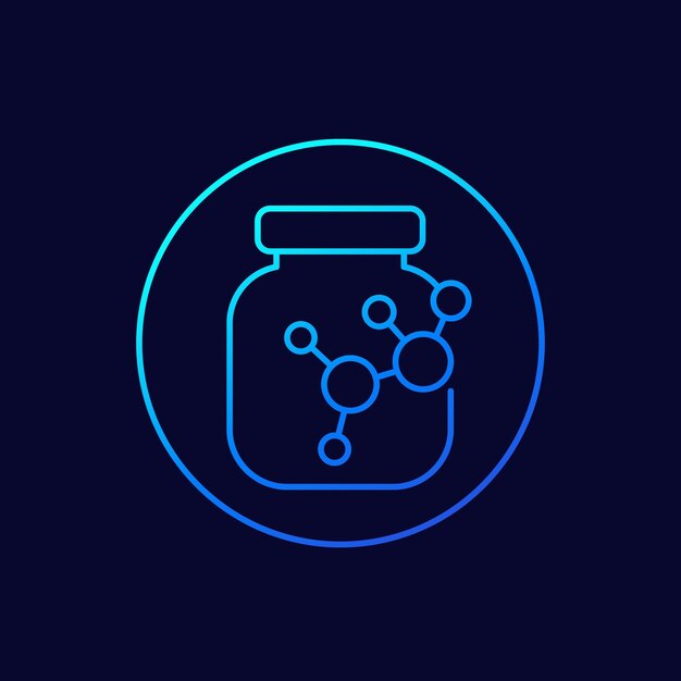 Fles chemicaliën lijn pictogram op donker