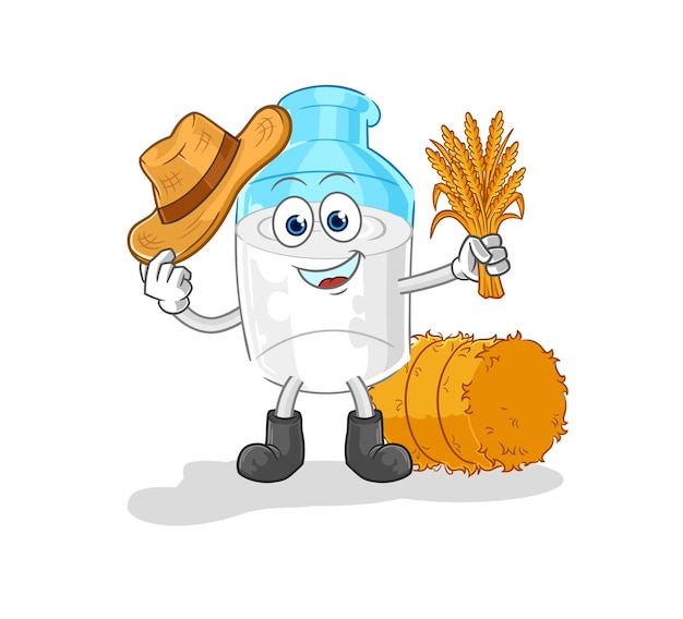 Fles melk boer mascotte cartoon vector