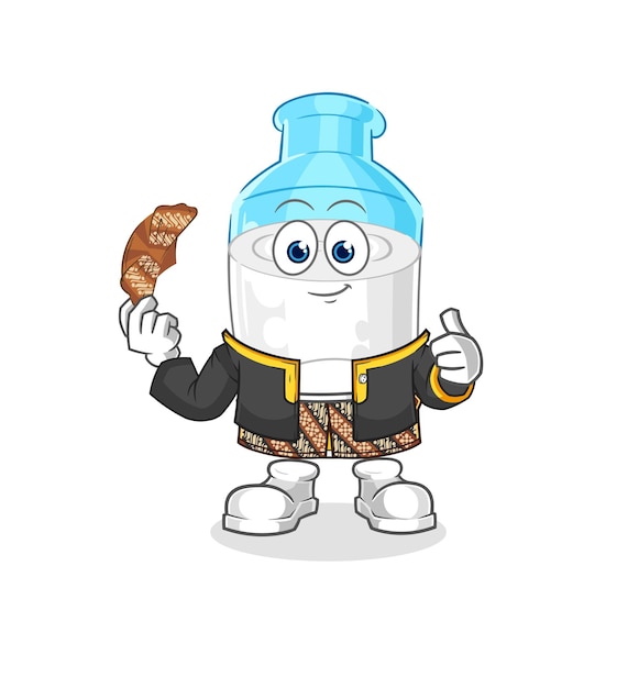 Fles melk Javaanse karakter cartoon mascotte vector