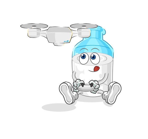 Fles melk met drone karakter cartoon mascotte vector