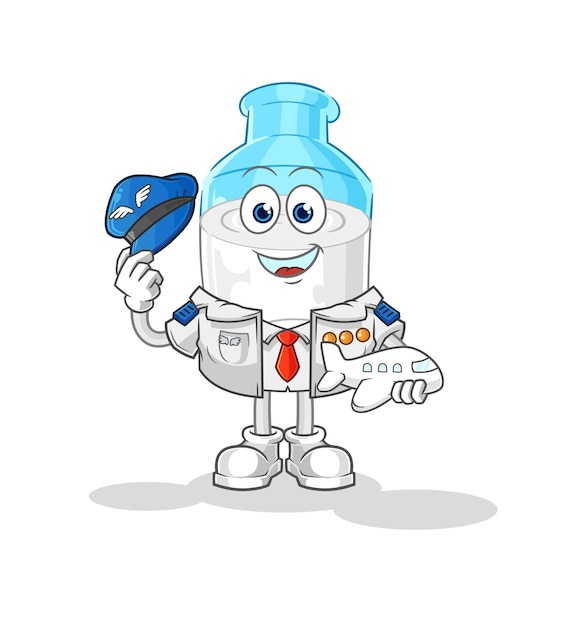 Fles melk piloot mascotte cartoon vector