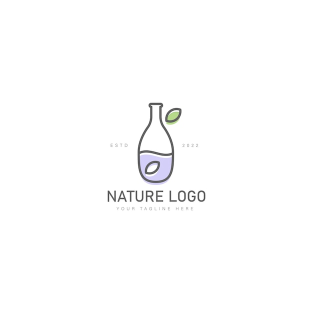 Fles met blad natuur lijn logo ontwerp pictogram illustratie