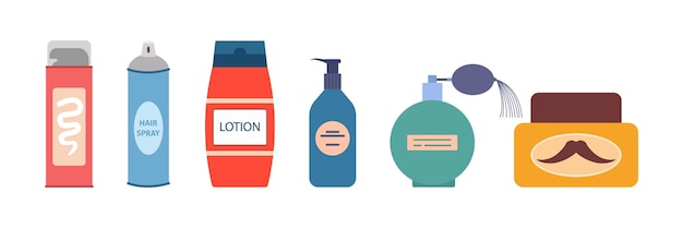 Fles met lotion Lotions Aftershave After Shave Lotion Tonic Keulen Micellair water Flat vector illustratie of icon set Barber and barbershop Parfum