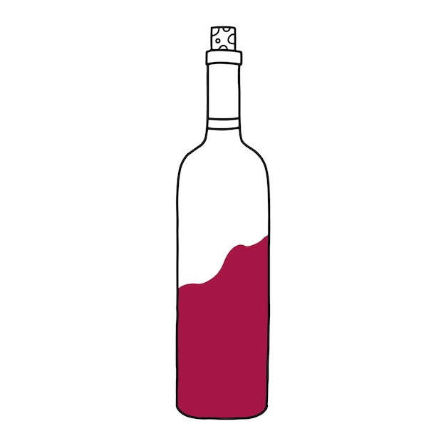 Fles rode wijn Geïsoleerd op een witte achtergrond Vectorillustratie in doodle-stijl Vectorillustratie