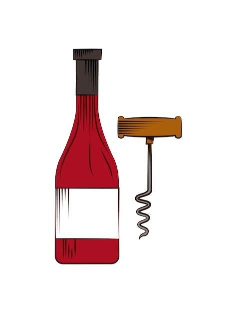 Vector fles wijn en kurkentrekker pictogram