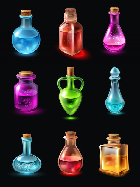 Vector flessen met potion set