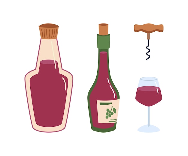 Flessen wijn en kurkentrekker alcoholische drank