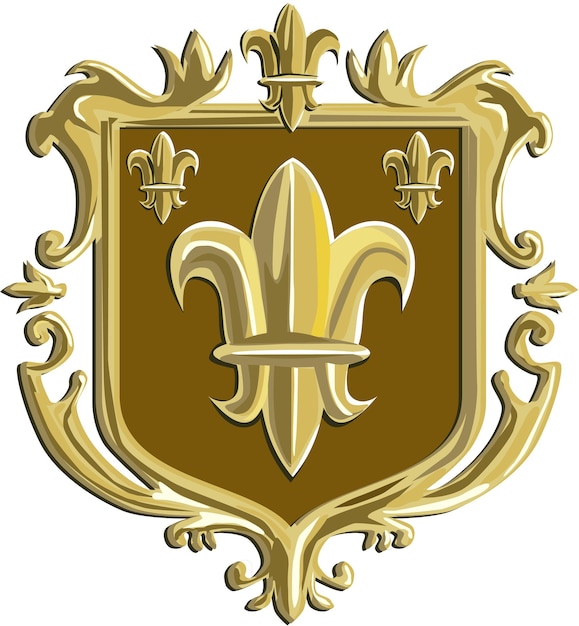 Vector fleur de lis coat of arms gold crest retro