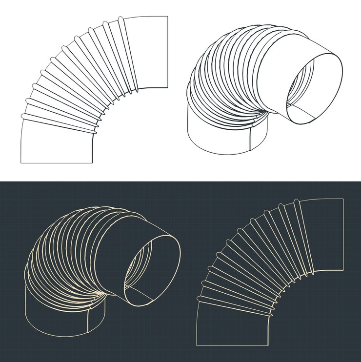 Vector flexible duct pipe blueprints