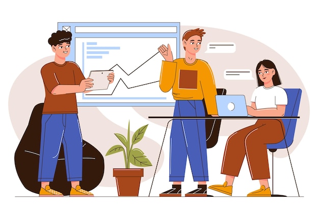 Flexible management methodology Characters planning business projects and tasks Employees in the office Teamwork and brainstorming Effective management Flat vector illustration