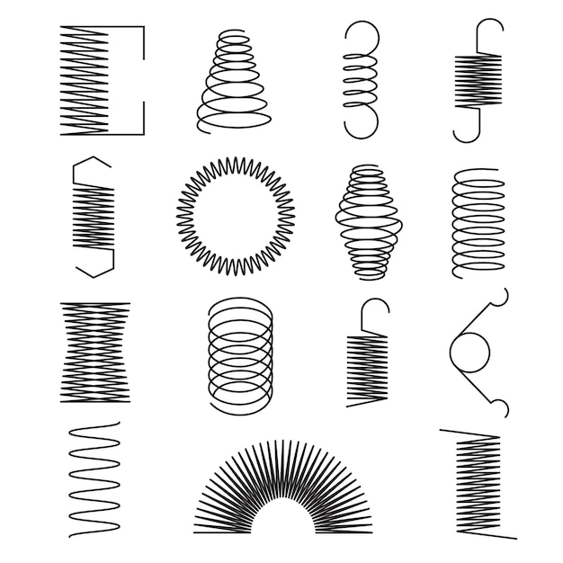 Vector flexible metallic spiral lines set