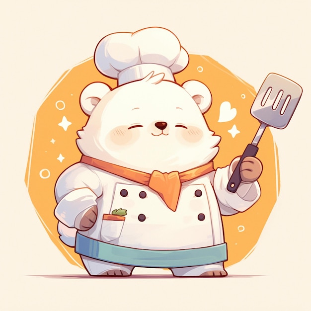 A flexible polar bear chef cartoon style