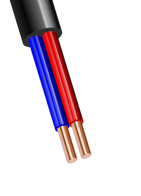 Вектор Гибкий двухпроводный электрический медный кабель изолированный на белой предпосылке.