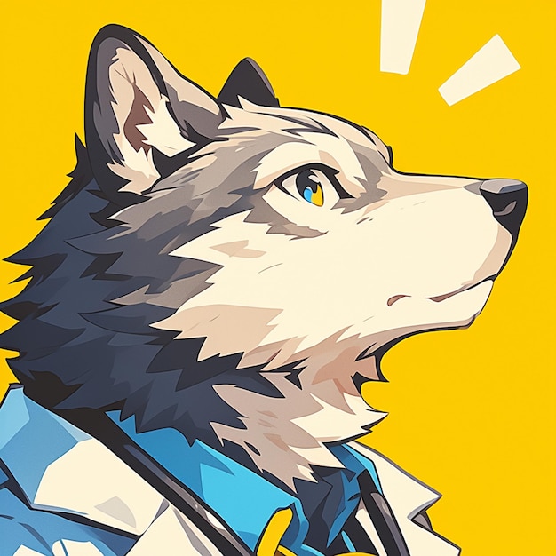 Vector a flexible wolf doctor cartoon style