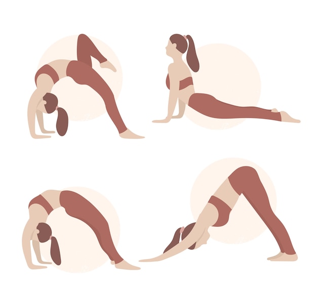 flexible woman doing yoga yoga pose set