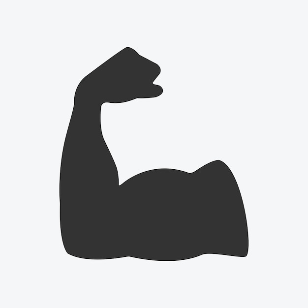 Vector flexing bicep muscle strength or power arm body builder icon isolated flat design vector illustration on white background.