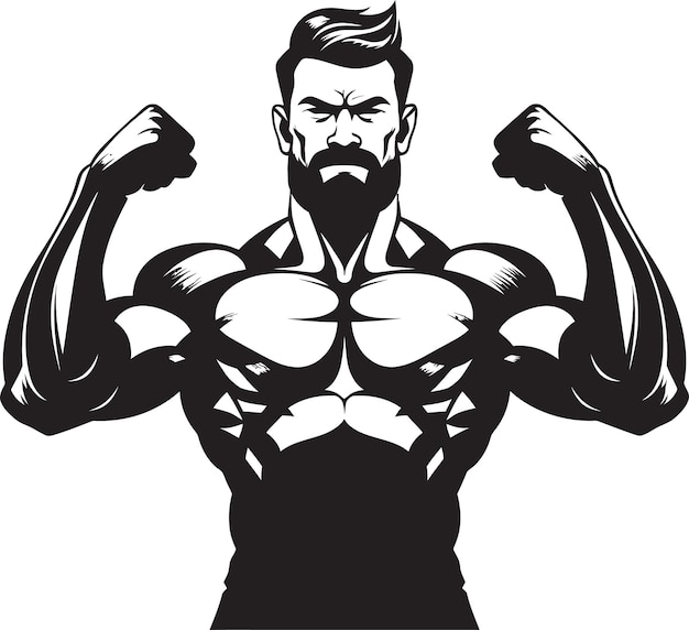 Flexing Dominance Black Vector Design of Bodybuilders Prowess Sculpted Physique Monochrome Vector o