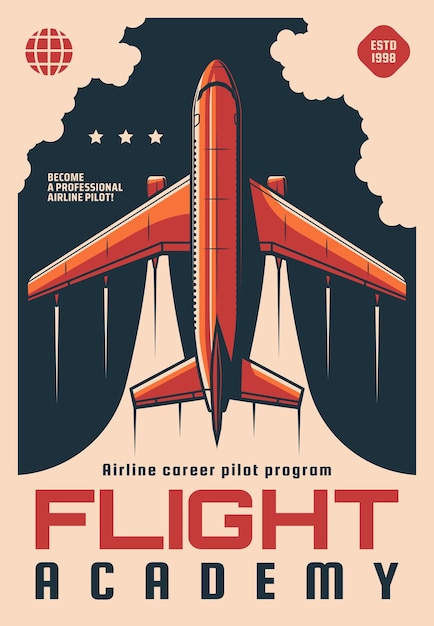 Flight academy training program retro poster