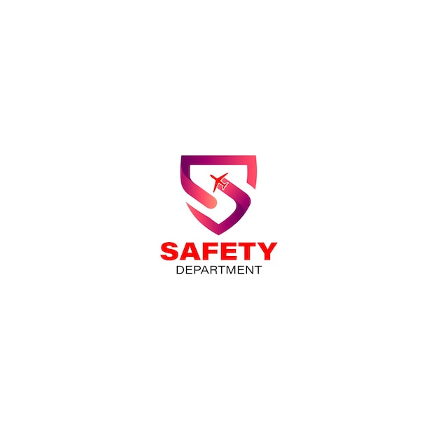 Flight airplane in the shield safety protection logo design concept