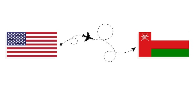 여객기 여행 컨셉으로 미국에서 오만까지 비행 및 여행