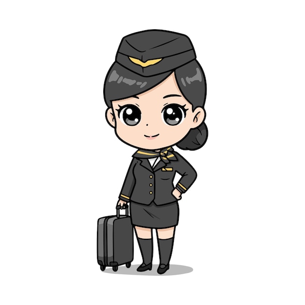 flight attendant cartoon illustration Flat flight attendant cartoon illustration air hostess vector