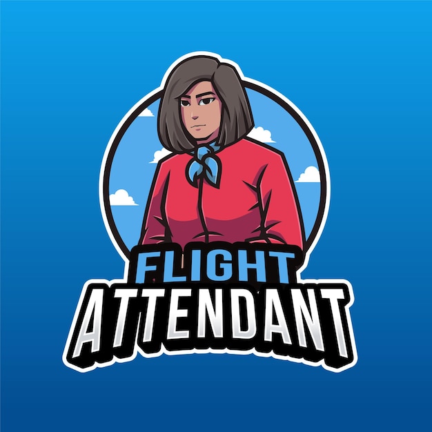 Flight attendant logo template isolated on blue