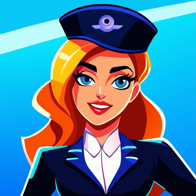 Vector flight attendants cabin stewardesses policewomen hand drawn flat stylish cartoon sticker icon