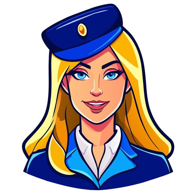 Vector flight attendants cabin stewardesses policewomen hand drawn flat stylish cartoon sticker icon