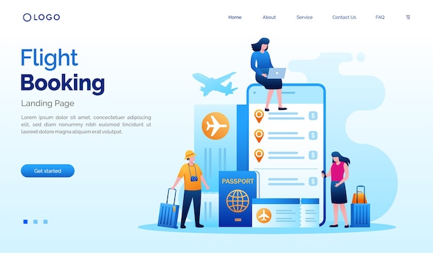 Illustrazione del sito web della pagina di destinazione della prenotazione del volo