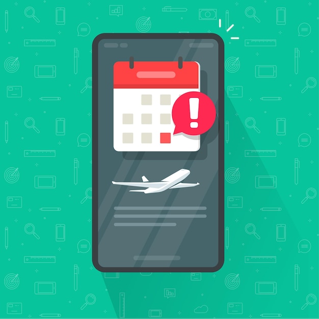 Flight delay info or travel agenda and reminder online important notification message on mobile